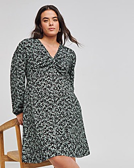 Ditsy Print Supersoft Knot Front Skater Dress