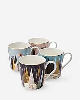 Sara Miller Frosted Pines Set of 4 Mugs
