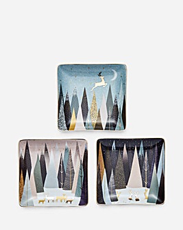 Sara Miller Frosted Pines Set of 3 Square Dishes
