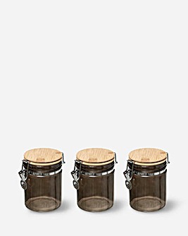 Modern Set of 3 Clip Jars Black