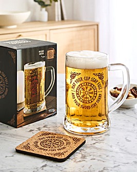 Viking Compass Glass Beer Tankard with Coaster