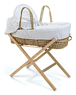 Clair De Lune Waffle Palm Moses Basket with Natural Folding Stand
