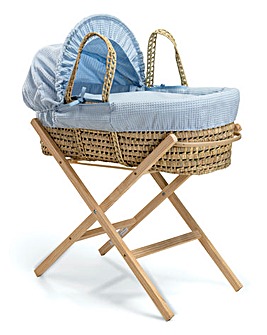Clair De Lune Waffle Palm Moses Basket with Natural Folding Stand