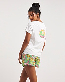 Back Graphic Tee and Printed Shortie Pyjama Set