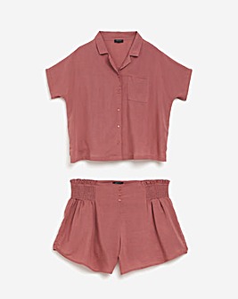 Linen Blend Button Through Shortie Pyjama Set