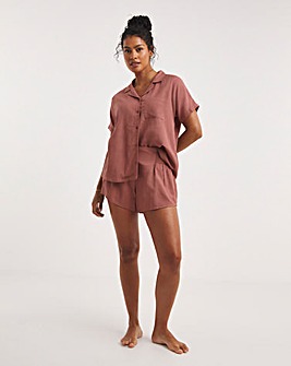 Linen Blend Button Through Shortie Pyjama Set