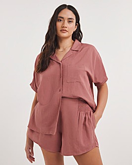 Linen Blend Button Through Shortie Pyjama Set