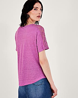 Monsoon Button Lace Linen T-Shirt