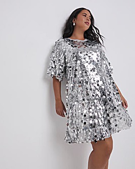 Silver Sequin T-Shirt Dress