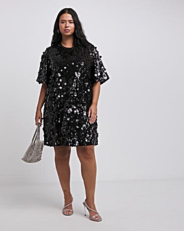 Black Sequin T-Shirt Dress