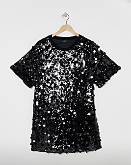 Black Sequin T-Shirt Dress
