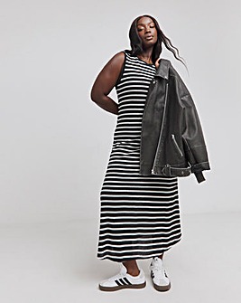 Mono Stripe Crochet Midaxi Column Dress