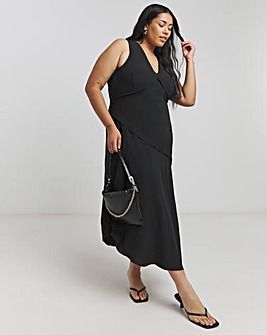 Black Stretch Crepe Asymmetric Slip Dress