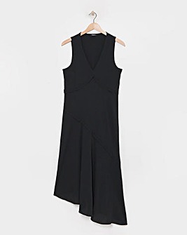 Black Stretch Crepe Asymmetric Slip Dress