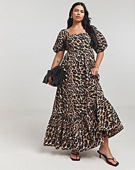 Leopard Print Poplin Maxi Dress