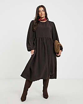 Chocolate Textured Pocket Midi Dress