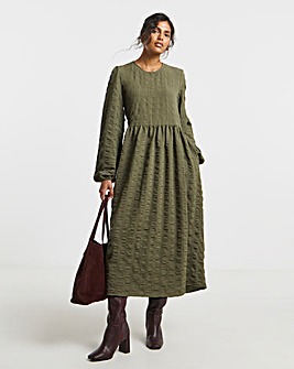 Khaki Textured Pocket Midi Dress
