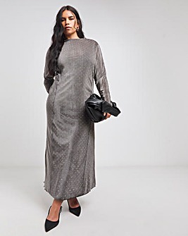 Grey Embellished Diamante Mesh Midaxi Dress