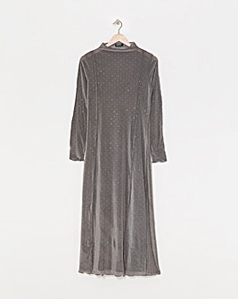 Grey Embellished Diamante Mesh Midaxi Dress