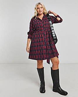 Red/Blue Checked Embellished Diamante Shirt Dress