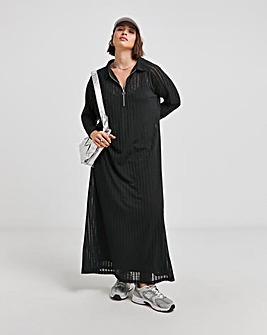 Black Zip Front Sheer Maxi Dress