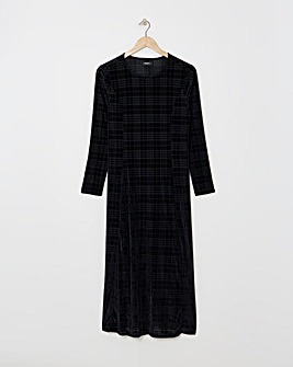 Black Check Velour Midi Dress