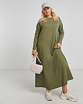 Khaki Jersey Midaxi Dress