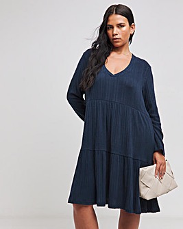 Navy Ribbed Smock Dress