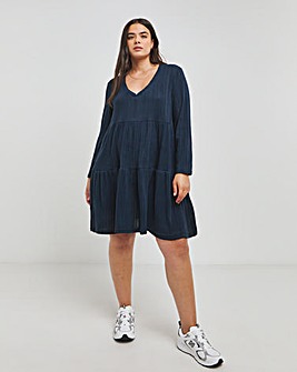 Navy Ribbed Smock Dress