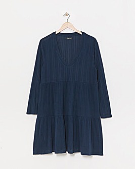 Navy Ribbed Smock Dress