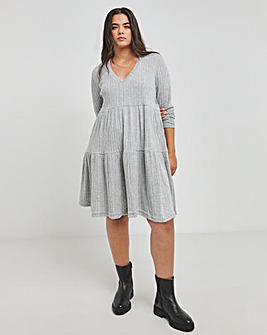 Grey Ribbed Smock Dress