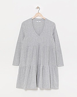 Grey Ribbed Smock Dress