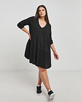 Black Ribbed Smock Dress