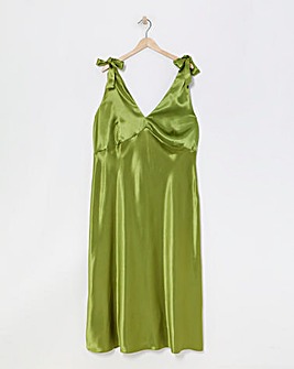 Simply Be Olive Tie Strap Satin Maxi Slip Dress