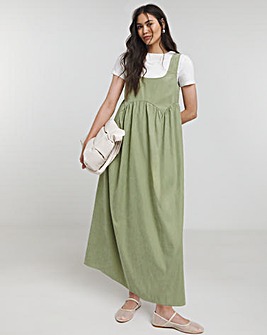 Khaki Apron Midi Dress With Pockets