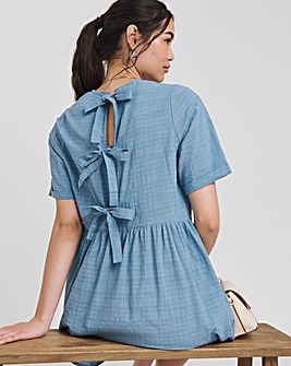 Blue Check Bow Detail Smock Dress