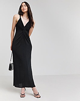 Black Slinky Knot Detail Plait Strap Midi Dress