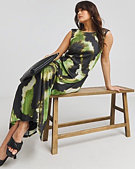 Green Print Mesh Sleeveless Scoop Back Maxi Dress