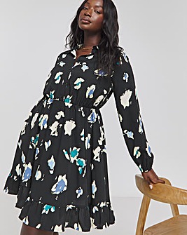 Animal Print Long Sleeve Smock Shirt Dress