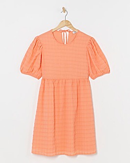 Coral Check Bow Detail Smock Dress
