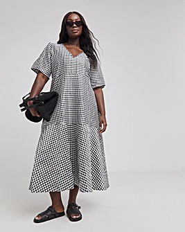 Black And White Tiered Gingham Midi Dress