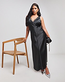 Black Criss Cross Satin Slip Dress