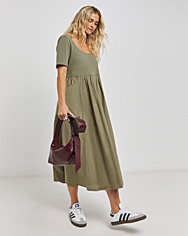 Jersey Poplin Mix Apron Dress With Pockets