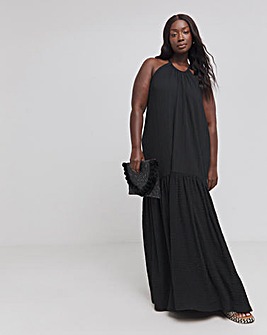 Black Textured Jersey Maxi Dress