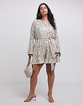 Silver/Nude Sequin Belted Playsuit