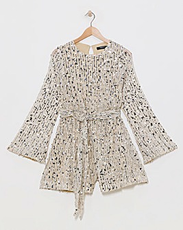 Silver/Nude Sequin Belted Playsuit