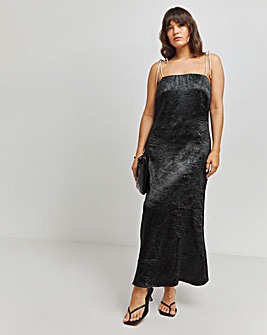 Black Liquid Satin Slip Midaxi Dress