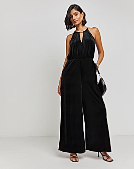 Black Velour Wide Leg Jumpsuit