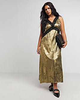 Gold Lace Trim Slip Dress