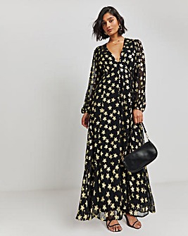 Gold Star Print Jacquard Maxi Dress